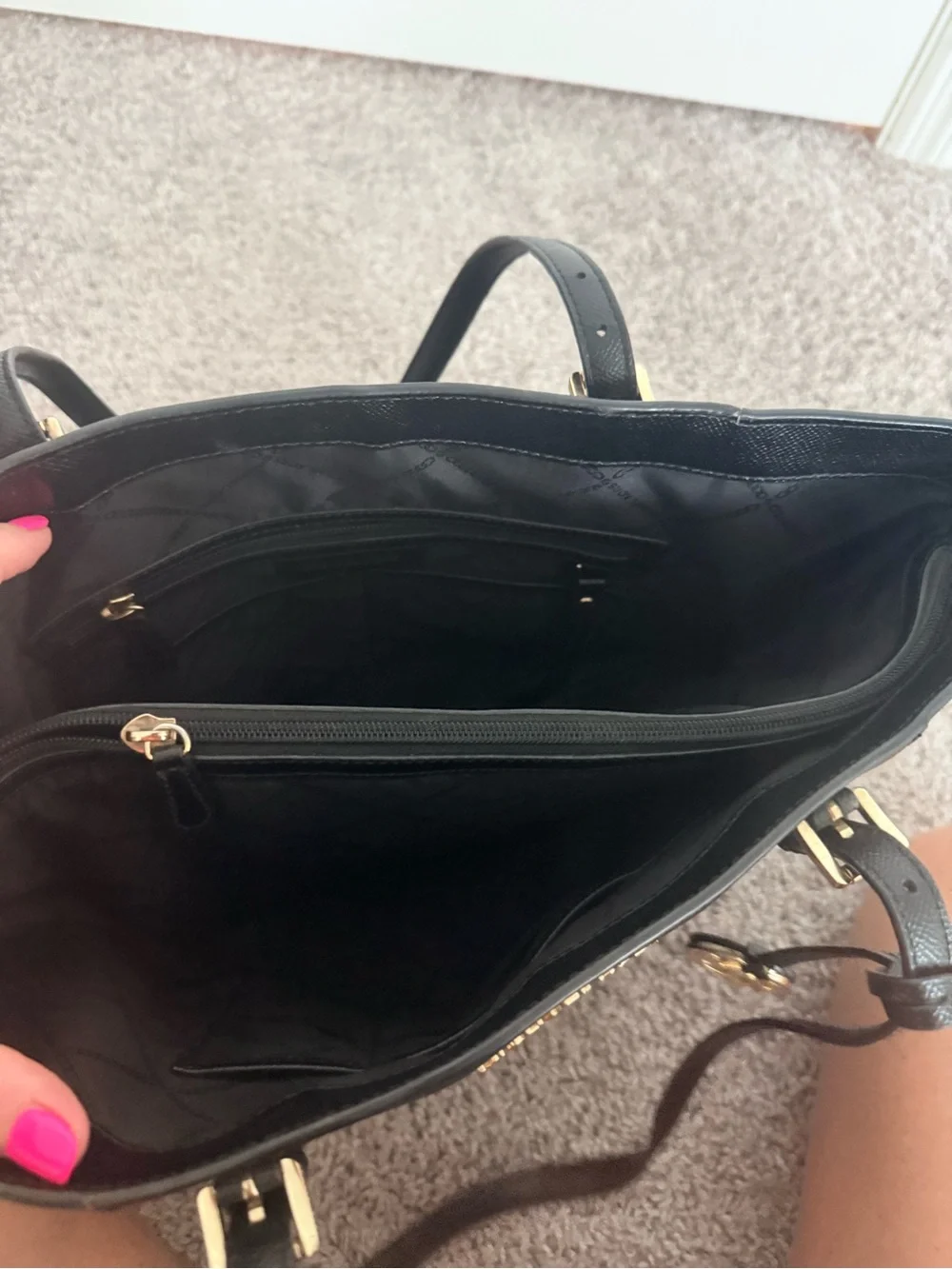 Michael Kors Black Tote with Gold Emblem Accents